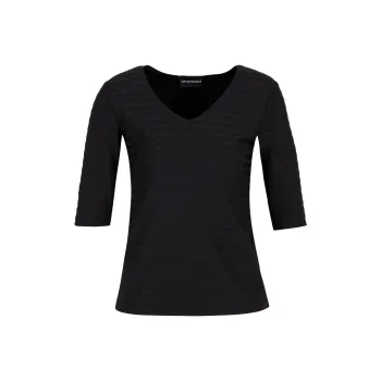 EMPORIO ARMANI Two way Stretch Jacquard Motif Nylon jersey V neck Jumper