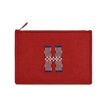 HERMES Flat H Natte Wool Clutch Large Size Women's Brown Red