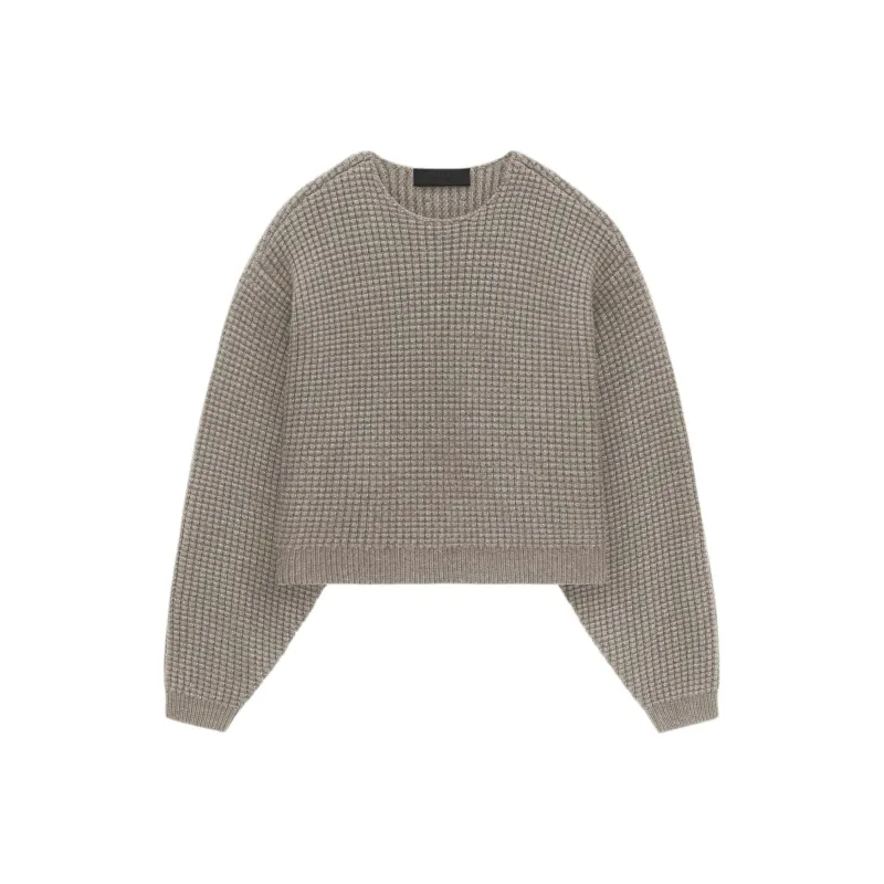 Fear Of God Essentials Women's Heavy Waffle Cropped Sweater Heather Gray-0
