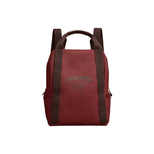 HERMES Groom Polyamide With Cotton Backpack Unisex Hermès Red With Chocolate