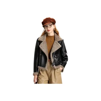 FENHONGMALI Jackets Coats Women's Tea Brown/Black