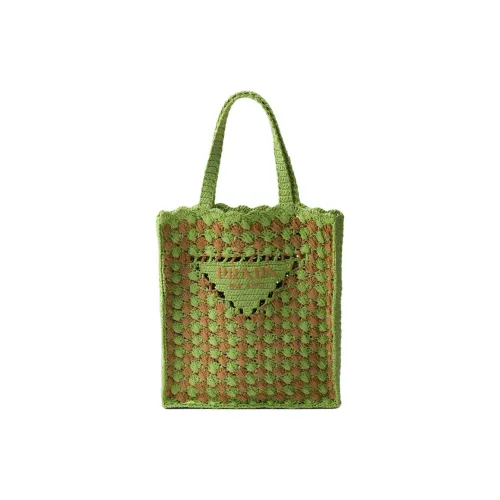 PRADA Viscose Tote Bag, Shopping Bag, Handbag Women's Lawn Green With Caramel
