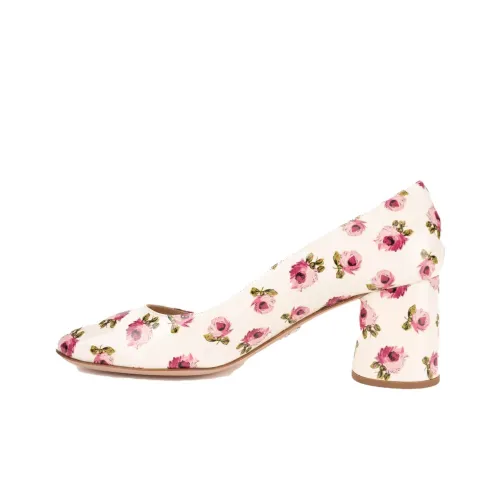 PRADA Chunky Heel High Heels Women's Beige Red