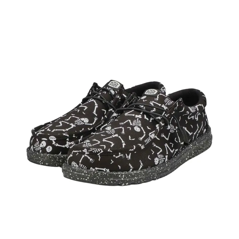 Heydude Wally Skeletons Abrasion Resistant Low Top Canvas Shoes Men's Black-1