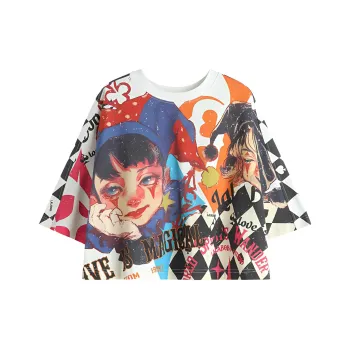 LALABOBO Regular T Shirt Women's Black White Diamond Pattern