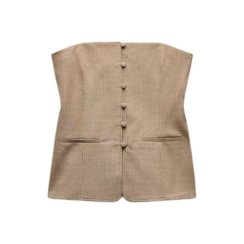 ZARA Strapless Top Women's Beige Brown-0