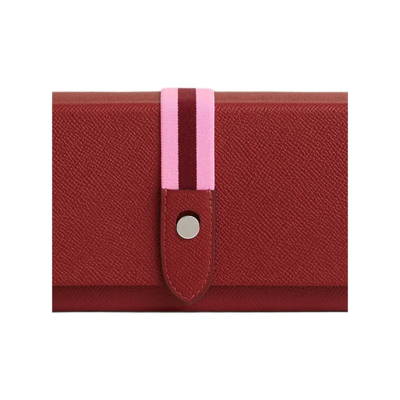 HERMES Calfskin With Crocodile Leather Clutch Women's Dark Red-1
