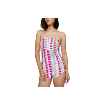 NASTY GAL Premium Diamond Sequin Bandeau Romper Bodysuits Women's Multicolor