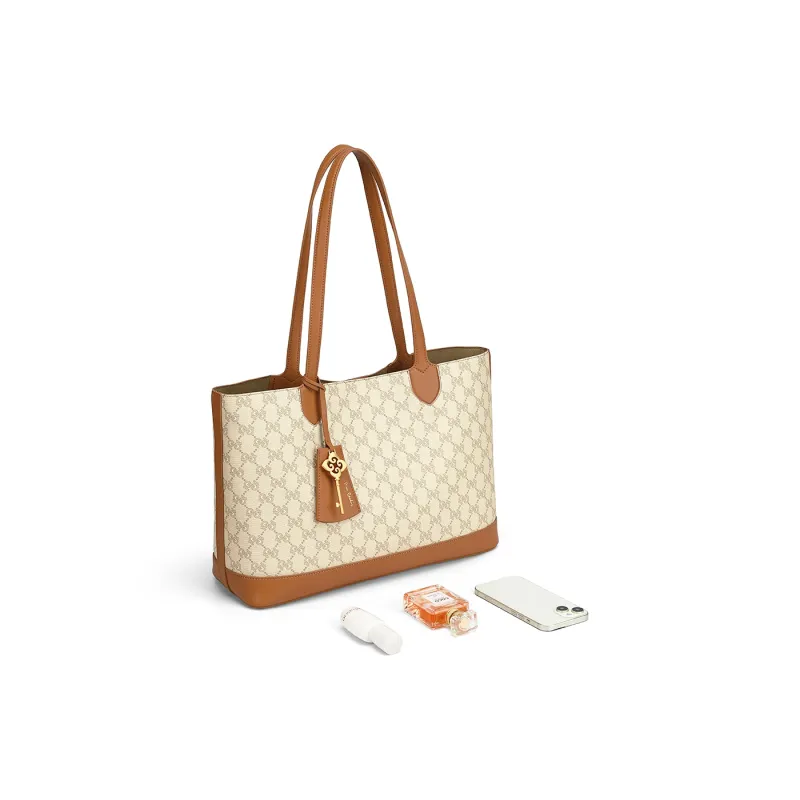 PIERRE CARDIN PVC Tote Bag, Shoulder Bag Women's Dark Khaki/Apricot-8