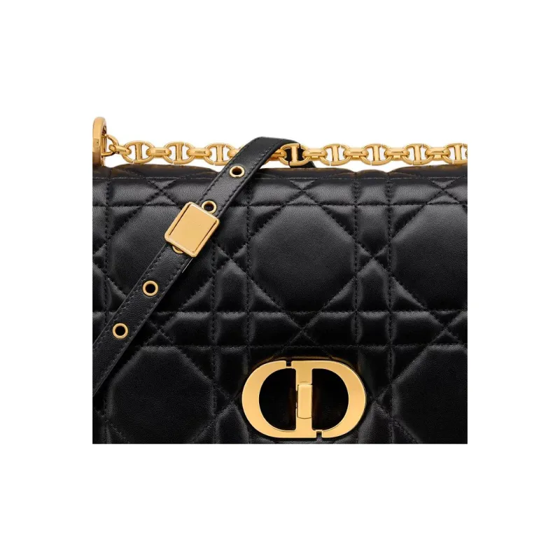 DIOR Caro Sheepskin Shoulder Bag Medium Size Women's Black-5