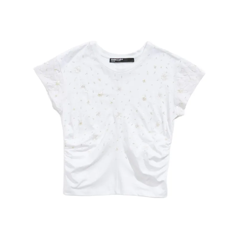 BIMBA Y LOLA Fitted Round Neck Short-Sleeved T-Shirt Women's White-0