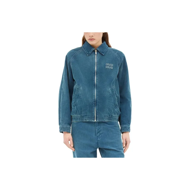 MIU MIU Washed Corduroy Jacket Azzurro-0