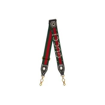GUCCI Canvas-panelled Leather Detailing Shoulder Strap Bag Straps Women's Green/Red