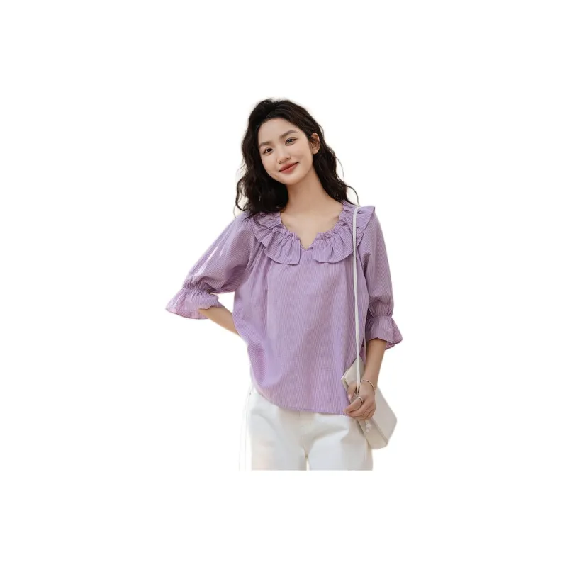 【dme】 Shirt Women's Pink Stripes-0