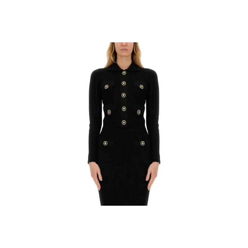 BALMAIN Long Sleeved Cropped Knitted Cardigan-0