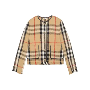 Burberry SS23 Checked Frayed Edge Tweed Jacket Brown