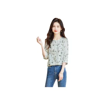 Cypress House Shirt Women's Gray Green Floral Bottom