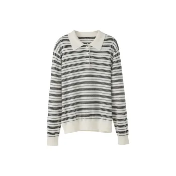 Fstudio Fall And Winter Korean Style 100% Wool Lapel Stripes Base Knitwear Women's Black