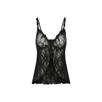 SKIMS Valentine's Day Collection SS25 STRETCH LACE BABYDOLL TOP Camisole Women's SOOT/Smoke Gray Black
