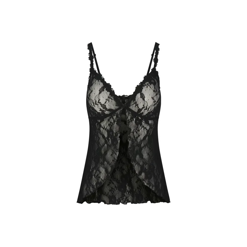 SKIMS Valentine's Day Collection SS25 STRETCH LACE BABYDOLL TOP Camisole Women's SOOT/Smoke Gray Black-0