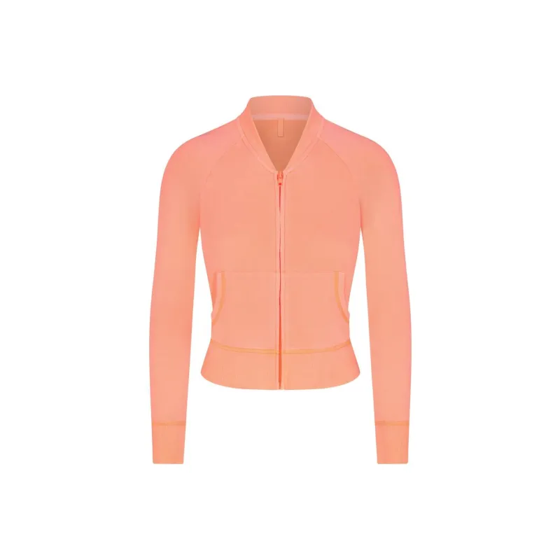 SKIMS MODAL FRENCH TERRY SHRUNKEN ZIP UP Jackets Coats Women's NEON ORANGE-0
