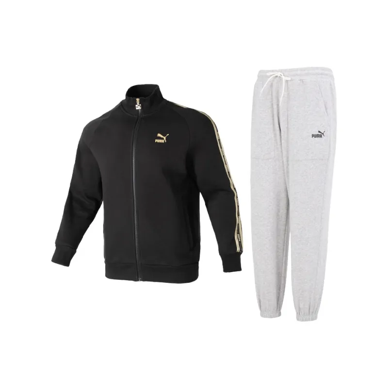 PUMA Casual Sportswear Men Set Black Jacket+Gray Pants-0