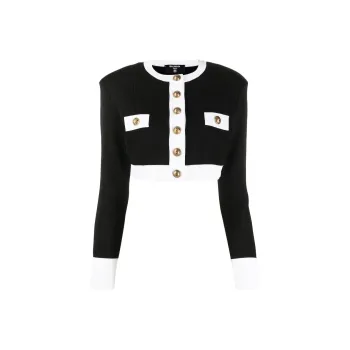 BALMAIN Buttoned Knit Jacket 'Black/Blue'