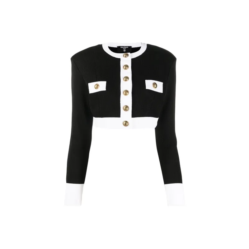 BALMAIN Buttoned Knit Jacket 'Black/Blue'-0
