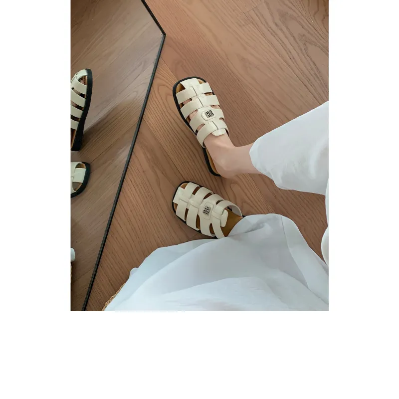 Lan Miao Rubber Sole Cut Out Slip Resistant Closed Toe Slippers Women's Apricot-1