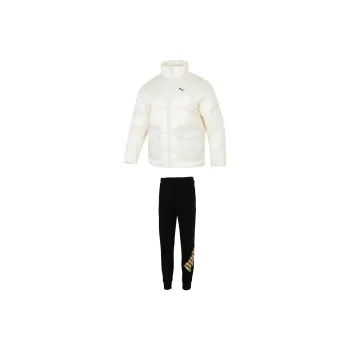 PUMA Casual Sportswear Men Set White Puffer Jacket+Black Pants