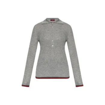 GUCCI Ribbed Knit Long Sleeve Polo Shirt