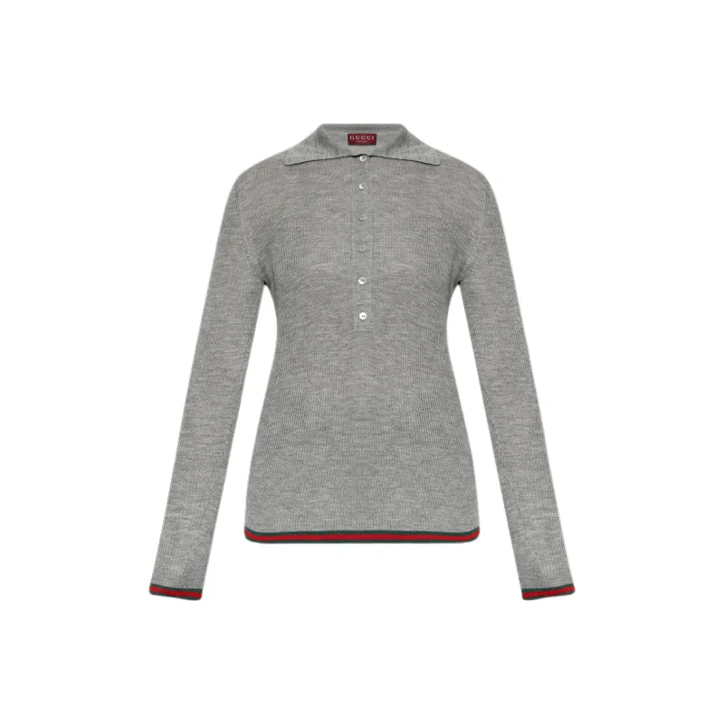 GUCCI Ribbed Knit Long Sleeve Polo Shirt-0