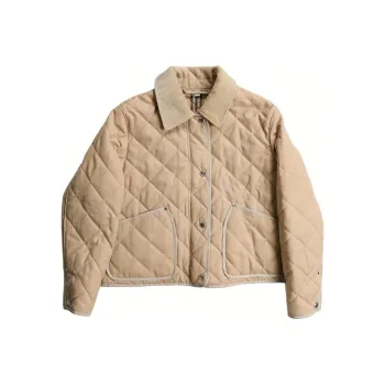 Burberry Check Wool Blend Quilted Jacket 'Soft Fawn'