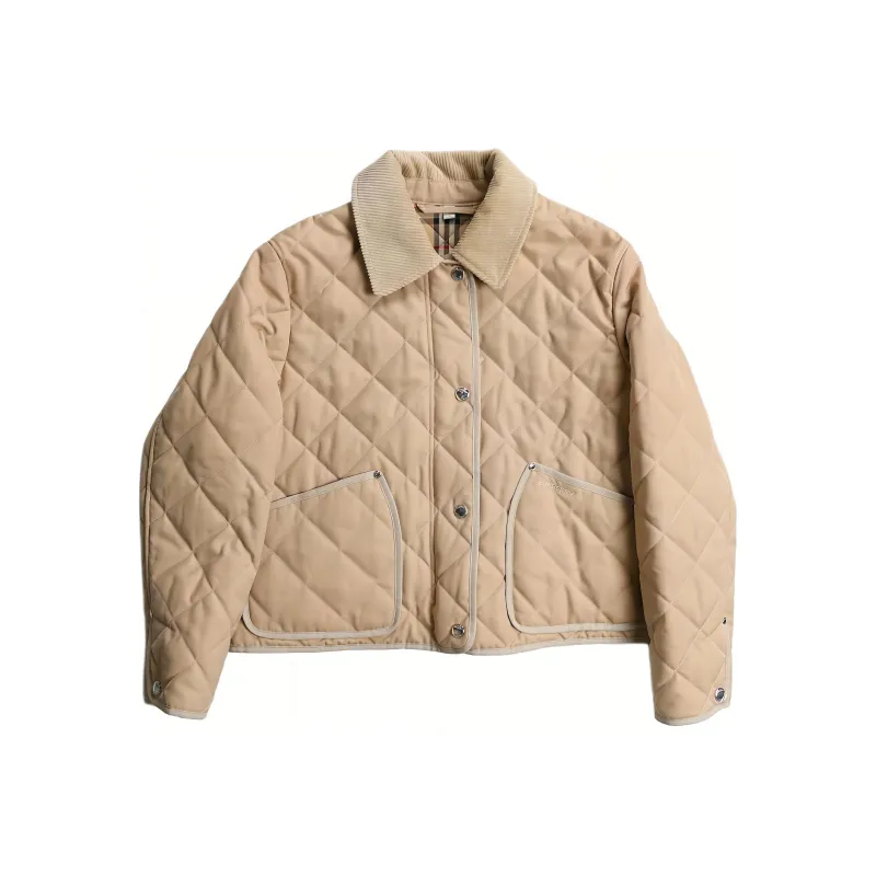 Burberry Check Wool Blend Quilted Jacket Soft Fawn-0
