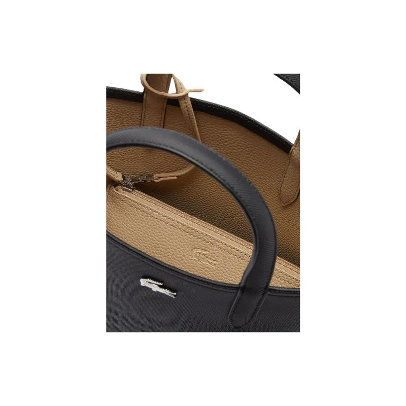 LACOSTE PVC Tote Bag, Shopping Bag, Combo Bag, Shoulder Bag, Crossbody Bag, Handbag Women's Black & Beige-4