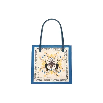 The British Museum Fabric Shoulder Bag Regular Women's Blue/Beige/Yellow