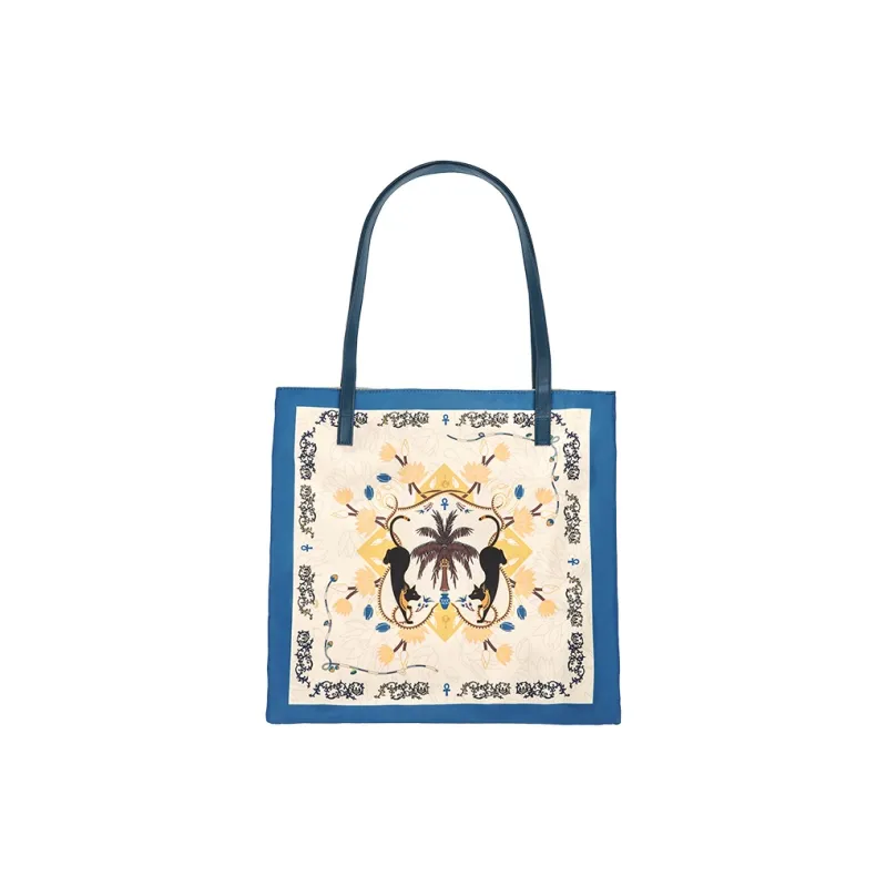 The British Museum Fabric Shoulder Bag Regular Women's Blue/Beige/Yellow-0