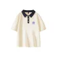 Beige Navy Blue Collar