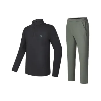 FILA Casual Sportswear Men Clothing Sets Pitch Black T Shirt+Stone Olive Pants