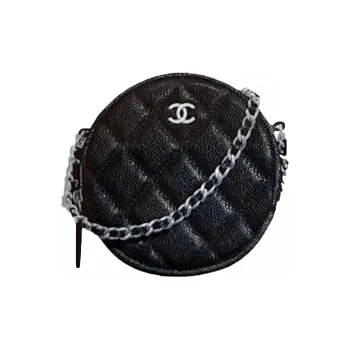 CHANEL 19Bag Litchi Grain Cow Leather Round Bag, Chain Bag, Shoulder Bag Women's Black