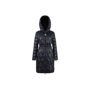 Moncler Hooded Down Jacket Mid-Length Thin Women's Dark Blue