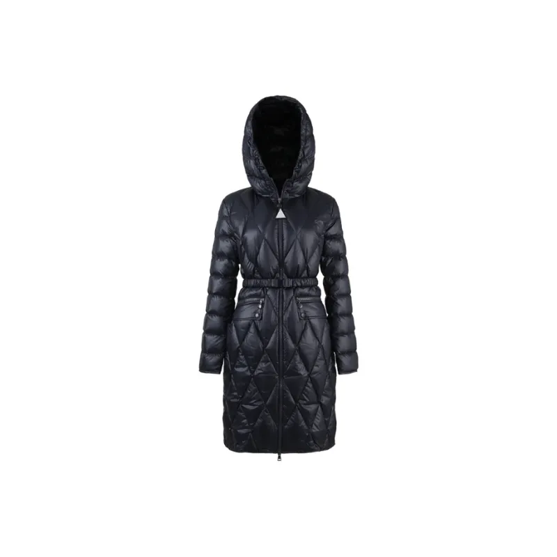 Moncler Hooded Down Jacket Mid-Length Thin Women's Dark Blue-0