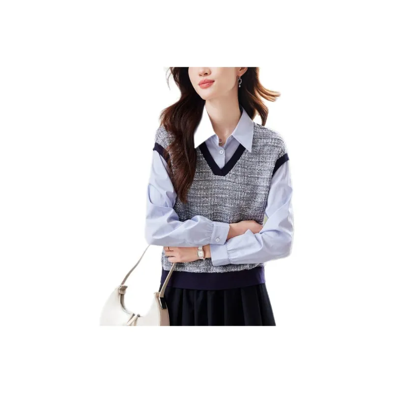 Korean Style Shirt Women's Navy Blue-0