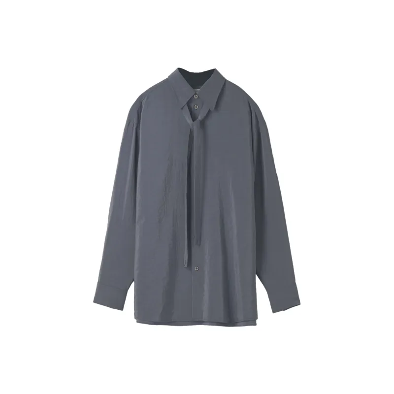 Lemaire Long Shirt With Tie 'Asphalt'-0