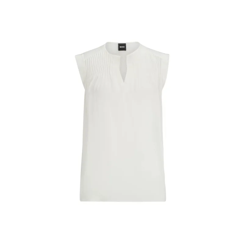 HUGO BOSS Relaxed Fit Tailored Blouse In Stretch Silk Shirt Women's White-0