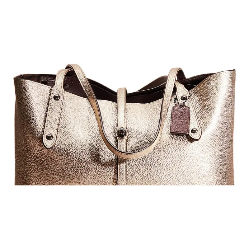 COACH Market Tote Pebbled Leather Tote Bag Shopping Bag Shoulder Bag Handbag Large Size Women's Platinum-3