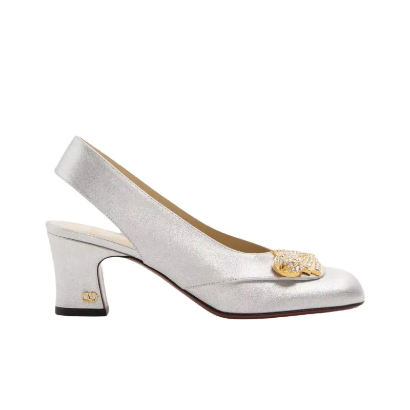 Valentino Adamantine Chunky Heel High Heels 6cm Women's Silver-1