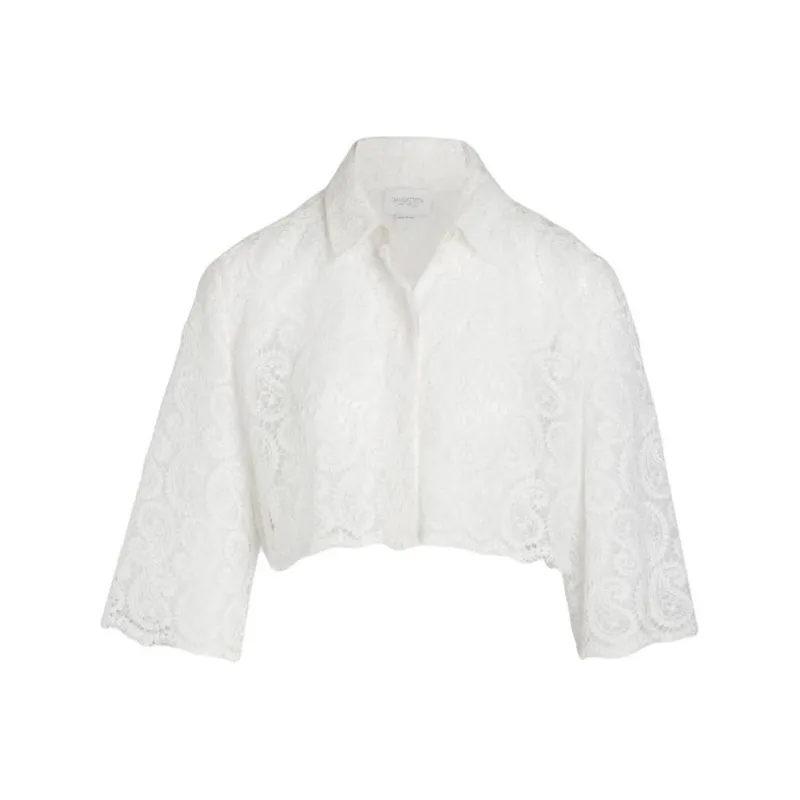 Giambattista Vall Paisley pattern Macramé Cropped Blouse-0