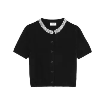 CELINE Embroidered Cropped Cardigan In Cashmere