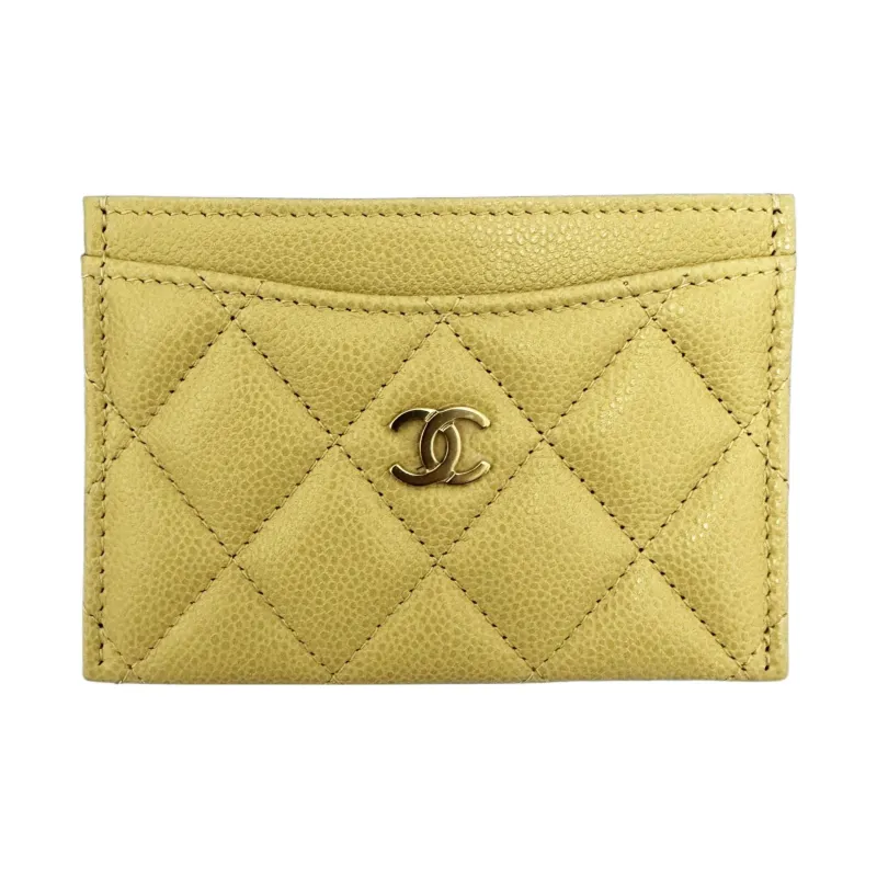 CHANEL Calfskin Card Holder Women's Beige Yellow-0